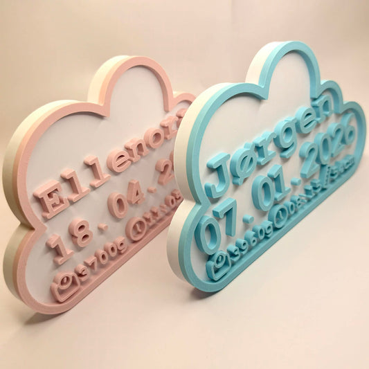 Personlig skydekorasjon med fødselsdetaljer