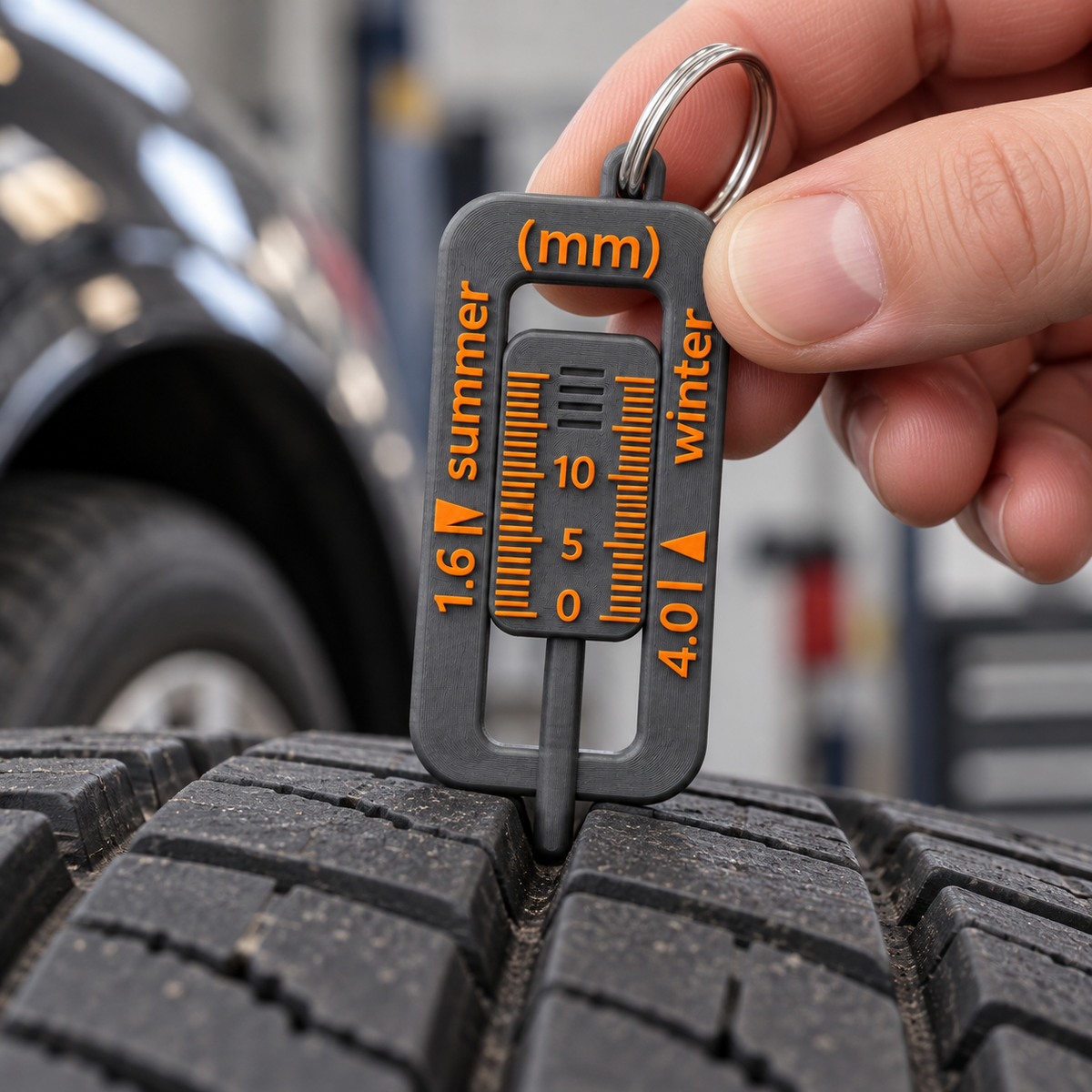 Mønsterdybdemåler til dekk – nøkkelring