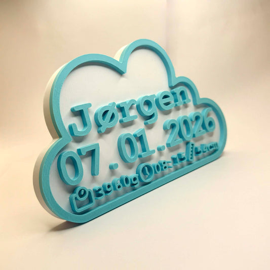 Personlig skydekorasjon med fødselsdetaljer